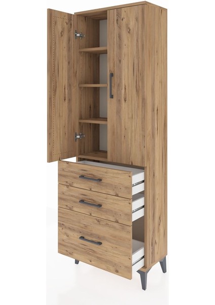 Arges Dolap 4 Raflı 3 Çekmeceli 2 Kapaklı 60X30X182 Çam-Çam fırsatları