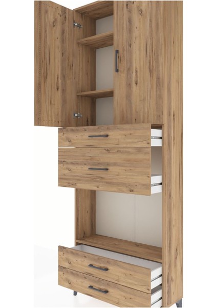 Arges Dolap 4 Raflı 4 Çekmeceli 2 Kapaklı 88X30X243 Çam-Çam indirimleri