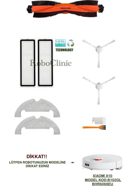 Xiaomi Robot Vacuum X10 Yedek Ana Fırça, Yan Fırça, Hepa Filtre, Mop - 9 Parça