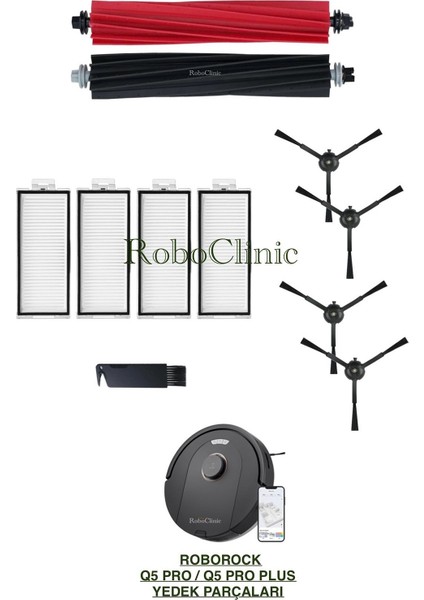 Roborock Q5 Pro / Q5 Pro Plus Yedek Ana Fırça, Yan Fırça, Hepa Filtre - 11 Parça