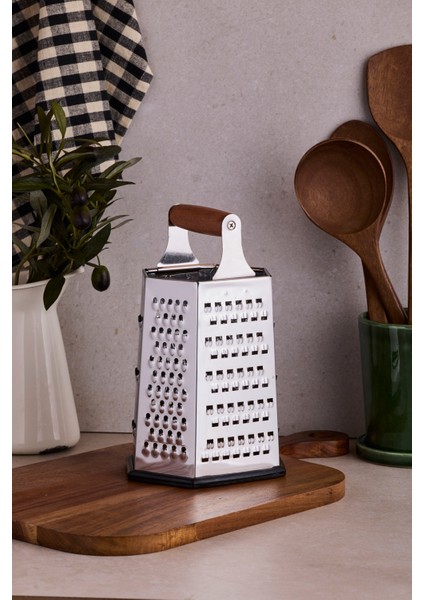 Grattugia Ergonomik Akasya Saplı Kutu Rende 23 cm Peynir ve Sebze Rendesi