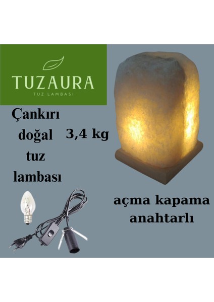 Doğal Çankırı Tuz Lambası, 3,4 Kg, Sağlıklı ve Şık Ev Dekoru