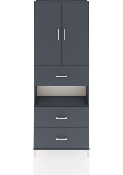 Arges Dolap 4 Raflı 3 Çekmeceli 2 Kapaklı 88X30X243 Antrasit-Antrasit