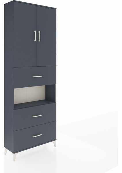 Arges Dolap 4 Raflı 3 Çekmeceli 2 Kapaklı 88X30X243 Antrasit-Antrasit fiyatları