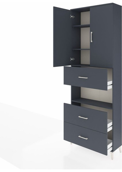 Arges Dolap 4 Raflı 3 Çekmeceli 2 Kapaklı 88X30X243 Antrasit-Antrasit fırsatları