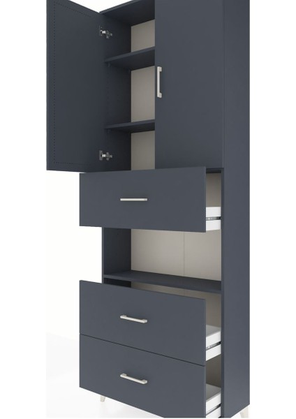 Arges Dolap 4 Raflı 3 Çekmeceli 2 Kapaklı 88X30X243 Antrasit-Antrasit indirimleri