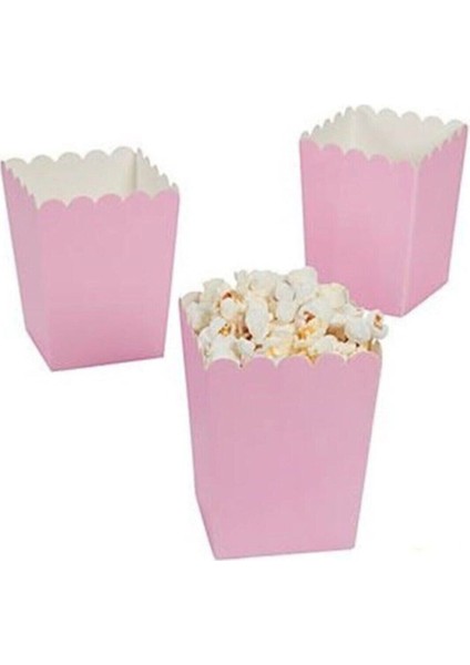 8li Pembe Baskısız Popcorn Kutusu ( Mısır , Cips , Ikram Kutusu )