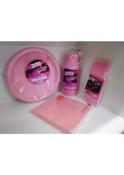 Pembe Kullan At Tabak Bardak Çatal Seti