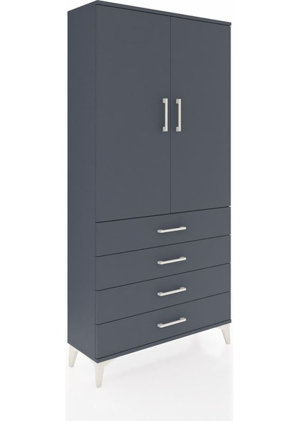 Arges Dolap Tek Raflı 4 Çekmeceli Tek Askılı 88X30X182 Antrasit-Antrasit fiyatları