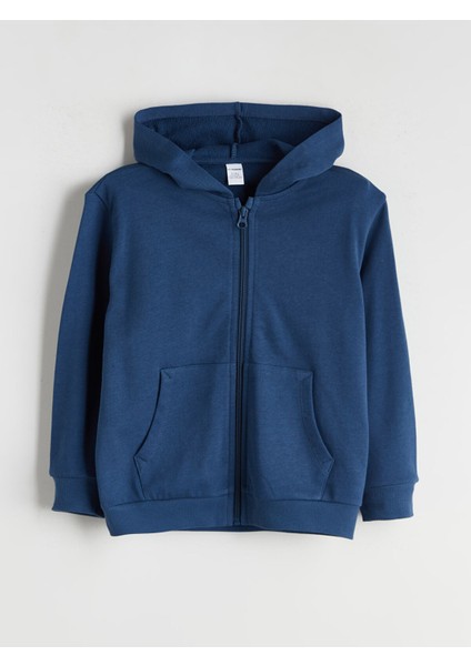 Yeni Sezon Kapüşonlu Basic Uzun Kollu Erkek Çocuk Fermuarlı Sweatshirt