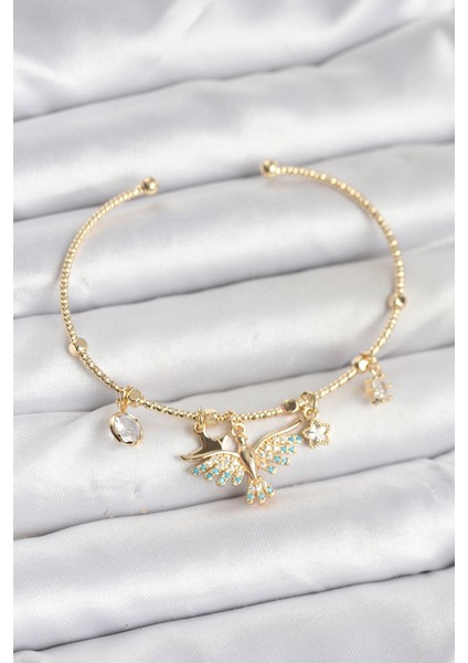 Anka Kuşu Charmlı Gold Renk Pirinç Kadın Bileklik