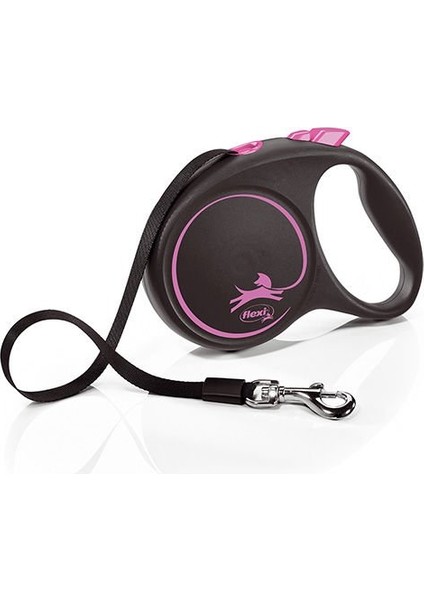 Flexi Black Design Şerit Otomatik Köpek Gezdirme Tasması Pembe/siyah Large 5 mt - Petshopundan