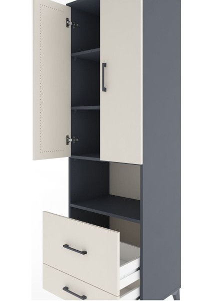 Hyperion Dolap 4 Raflı 2 Çekmeceli 2 Kapaklı 60X44X195 Antrasit-Aytaşı indirimleri