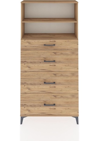 Arges Dolap 2 Raflı 4 Çekmeceli 88X30X182 Çam-Çam