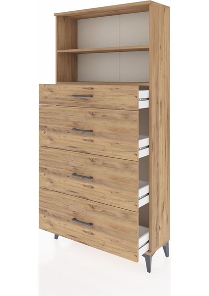 Arges Dolap 2 Raflı 4 Çekmeceli 88X30X182 Çam-Çam fırsatları