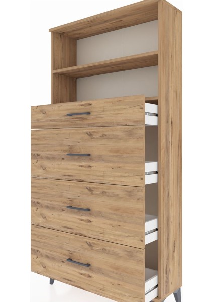 Arges Dolap 2 Raflı 4 Çekmeceli 88X30X182 Çam-Çam indirimleri