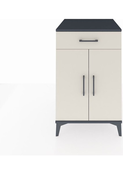 Kronos Komodin 2 Raflı Tek Çekmeceli 2 Kapaklı 60X59X96 Antrasit-Aytaşı