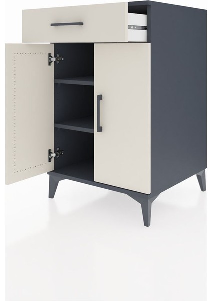 Kronos Komodin 2 Raflı Tek Çekmeceli 2 Kapaklı 60X59X96 Antrasit-Aytaşı fırsatları