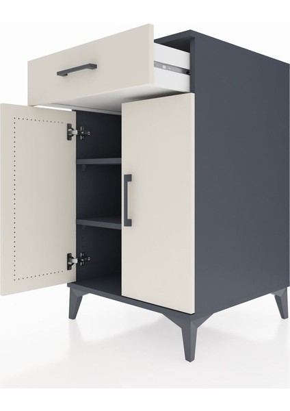 Kronos Komodin 2 Raflı Tek Çekmeceli 2 Kapaklı 60X59X96 Antrasit-Aytaşı indirimleri