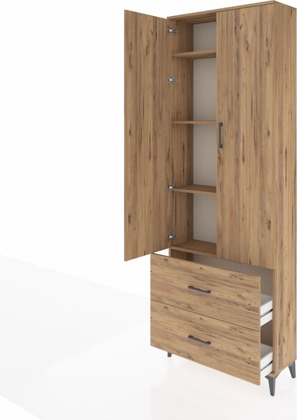 Arges Dolap 4 Raflı 2 Çekmeceli 2 Kapaklı 88X30X243 Çam-Çam fırsatları