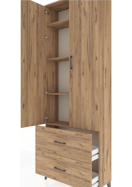 Arges Dolap 4 Raflı 2 Çekmeceli 2 Kapaklı 88X30X243 Çam-Çam indirimleri