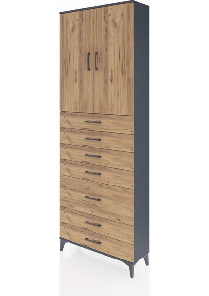 Arges Dolap 3 Raflı 5 Çekmeceli 2 Kapaklı 88X30X243 Antrasit-Çam modelleri