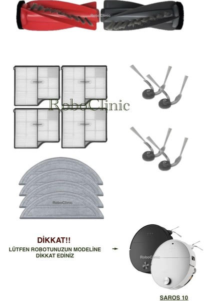 Roborock Saros 10 Robot süpürge ie Uyumlu Yedek Ana Fırça, Yan Fırça, Hepa Filtre, Mop - 14 Parça