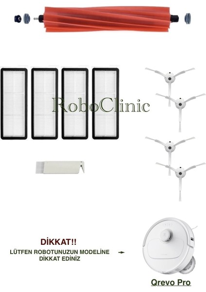 Roborock Qrevo Pro Yedek Ana Fırça, Yan Fırça, Hepa Filtre - 10 Parça