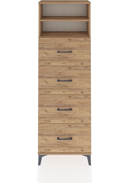 Arges Dolap 2 Raflı 4 Çekmeceli 60X30X182 Çam-Çam