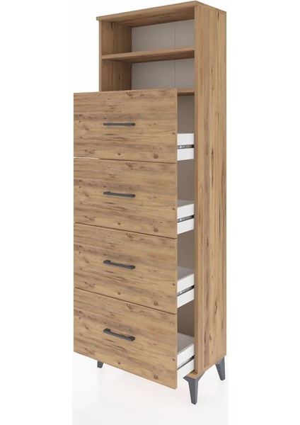 Arges Dolap 2 Raflı 4 Çekmeceli 60X30X182 Çam-Çam fırsatları