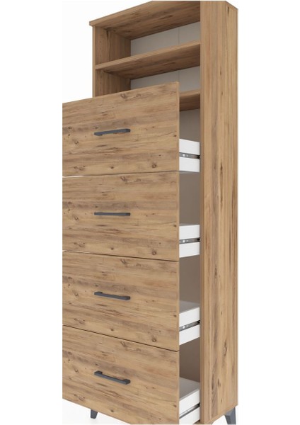 Arges Dolap 2 Raflı 4 Çekmeceli 60X30X182 Çam-Çam indirimleri