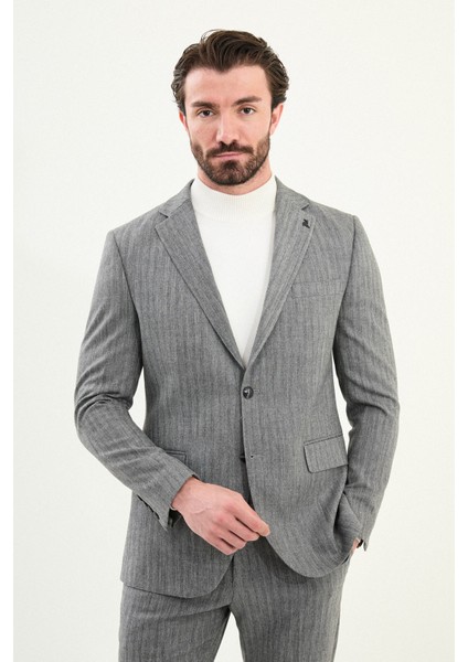 Desenli Slim Fit Mono Yaka Yün Erkek Takım Elbise fırsatları