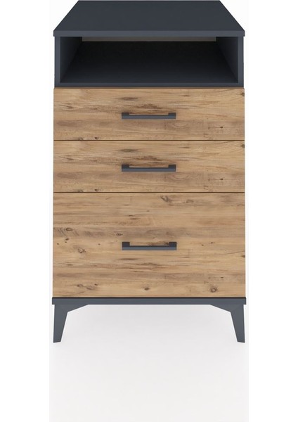 Kronos Komodin Tek Raflı 3 Çekmeceli 60X59X96 Antrasit-Çam