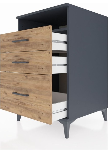 Kronos Komodin Tek Raflı 3 Çekmeceli 60X59X96 Antrasit-Çam indirimleri