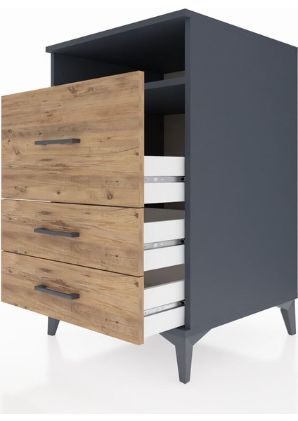 Kronos Komodin Tek Raflı 3 Çekmeceli 60X59X96 Antrasit-Çam indirimleri