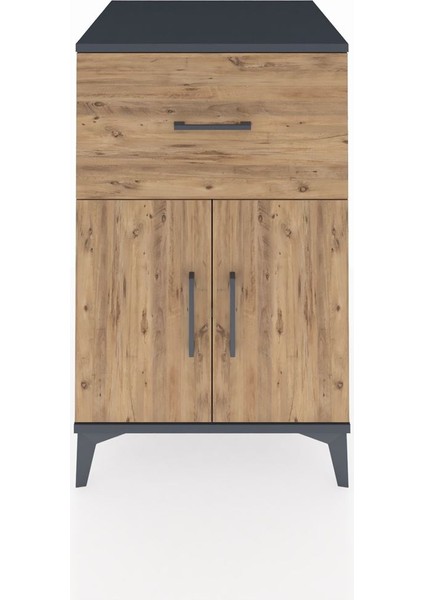 Kronos Komodin Tek Raflı Tek Çekmeceli 2 Kapaklı 60X59X96 Antrasit-Çam