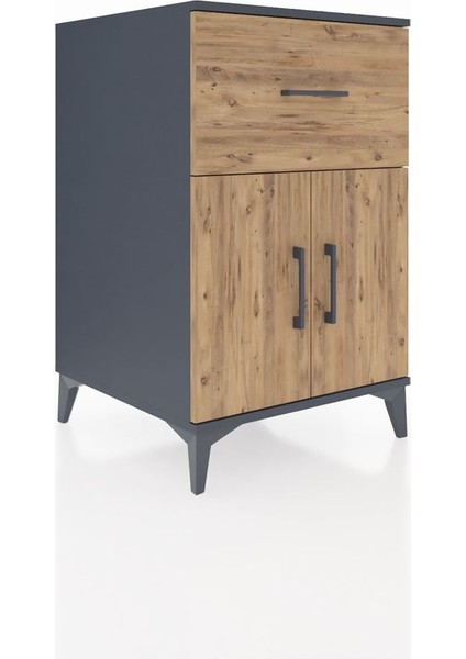 Kronos Komodin Tek Raflı Tek Çekmeceli 2 Kapaklı 60X59X96 Antrasit-Çam fiyatları