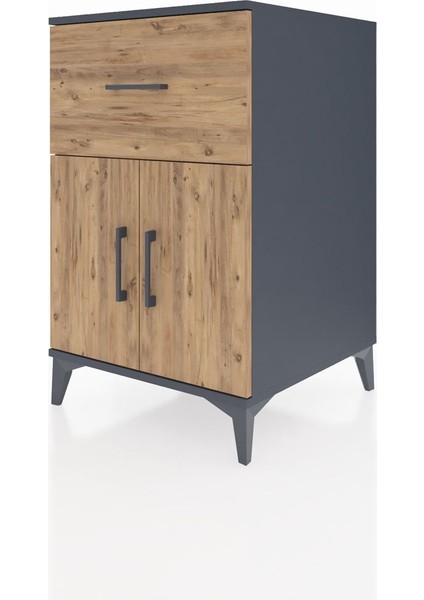 Kronos Komodin Tek Raflı Tek Çekmeceli 2 Kapaklı 60X59X96 Antrasit-Çam modelleri