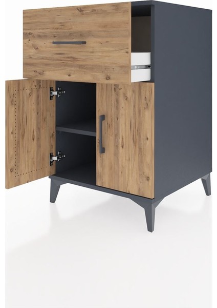 Kronos Komodin Tek Raflı Tek Çekmeceli 2 Kapaklı 60X59X96 Antrasit-Çam fırsatları