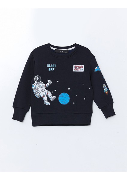 Yeni Sezon Bisiklet Yaka Baskılı Erkek Çocuk Sweatshirt