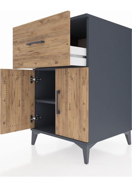 Kronos Komodin Tek Raflı Tek Çekmeceli 2 Kapaklı 60X59X96 Antrasit-Çam indirimleri