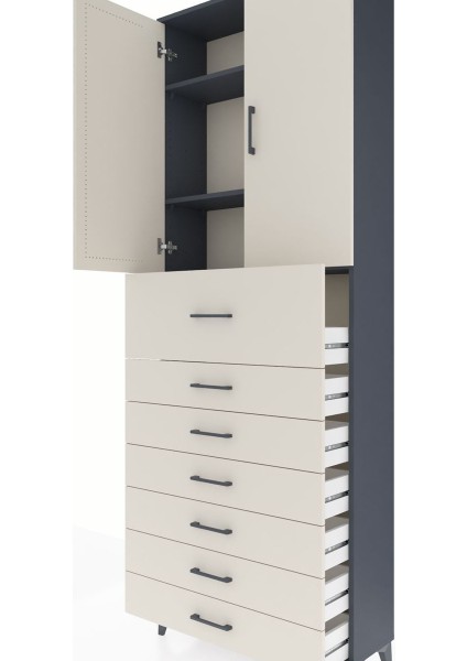 Arges Dolap 3 Raflı 7 Çekmeceli 2 Kapaklı 88X30X243 Antrasit-Aytaşı indirimleri