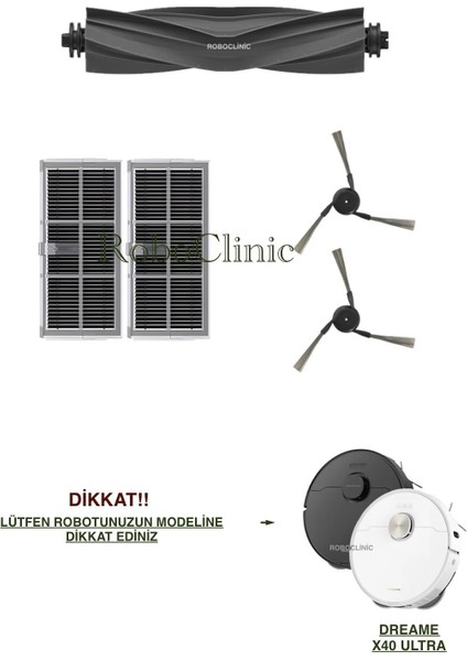 Dreame X40 Ultra / L40 Ultra Yedek Ana Fırça, Yan Fırça, Hepa Filtre - 5 Parça