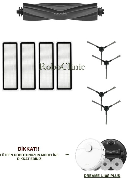 Dreame L10S Plus Yedek Ana Fırça, Yan Fırça, Hepa Filtre - 9 Parça