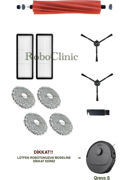 Roborock Qrevo S Siyah Yedek Ana Fırça, Yan Fırça, Hepa Filtre, Mop - 10 Parça
