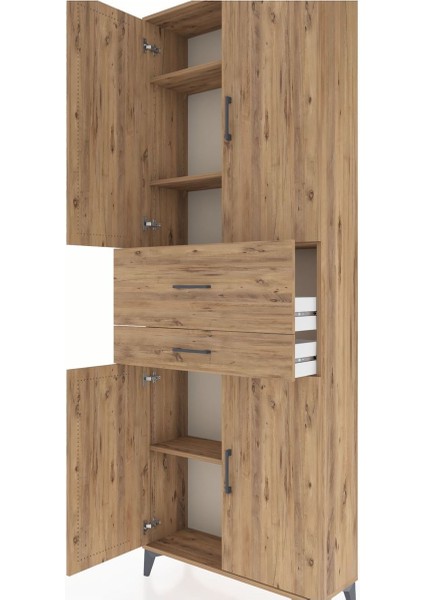 Arges Dolap 4 Raflı 2 Çekmeceli 4 Kapaklı 88X30X243 Çam-Çam indirimleri