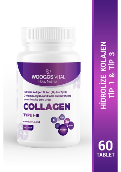 Kollajen Tip I-Iı C Vitamini Hya Biotin ve Çinko 60 Tablet