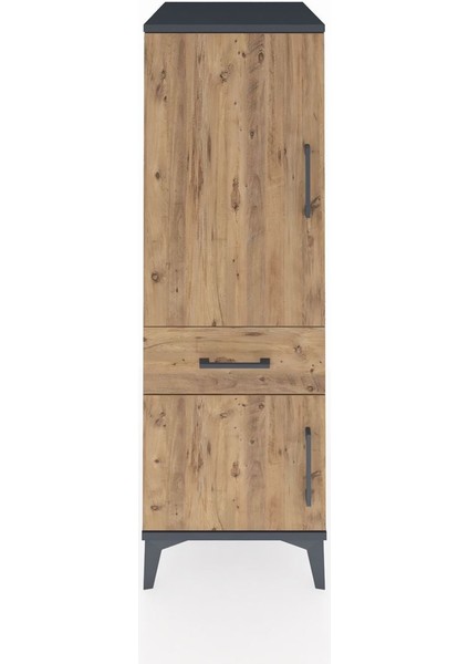 Kronos Dolap 2 Raflı Tek Çekmeceli 2 Kapaklı 44X59X134 Antrasit-Çam