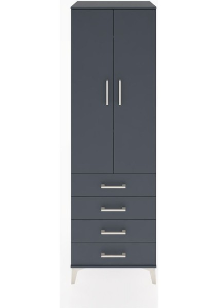 Hyperion Dolap 2 Raflı 4 Çekmeceli Tek Askılı 60X44X195 Antrasit-Antrasit
