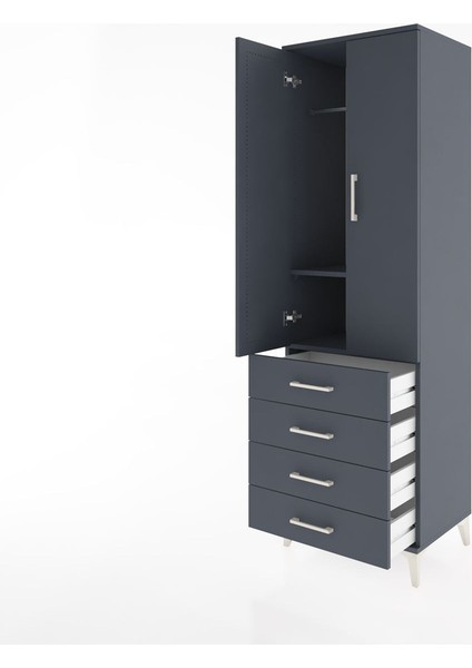 Hyperion Dolap 2 Raflı 4 Çekmeceli Tek Askılı 60X44X195 Antrasit-Antrasit fırsatları